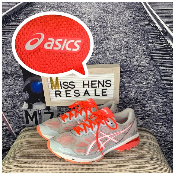 orange asics trainers
